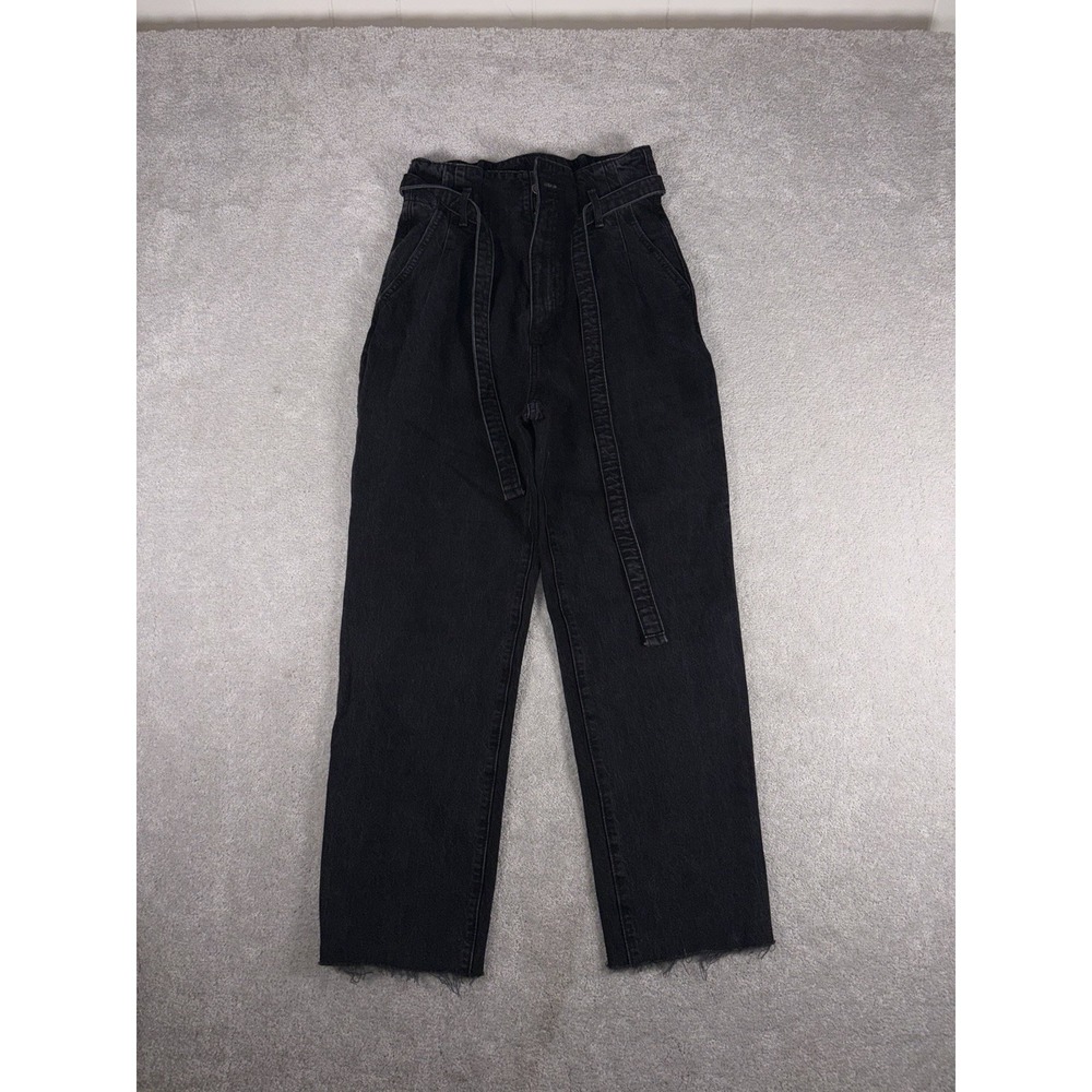 Abercrombie & Fitch A&F Mom Jean Women's 26/2 Black Paperbag High Rise Belt